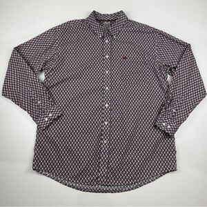 Cinch Maroon Black Geo Print Long Sleeve Button Up Cotton Shirt Mens XL
